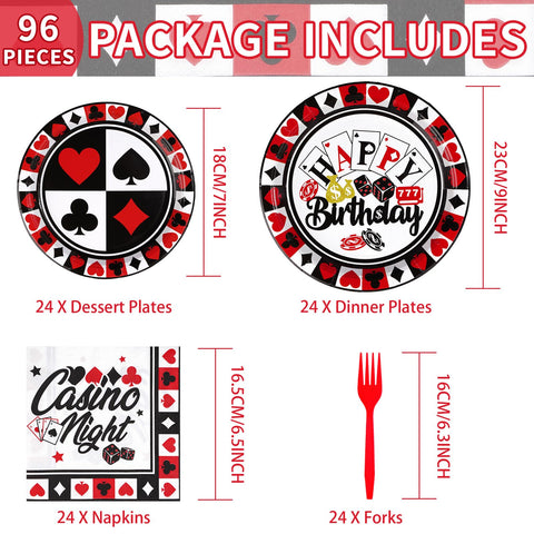 96 Pcs Casino Birthday Party Plates and Napkins - Grencian
