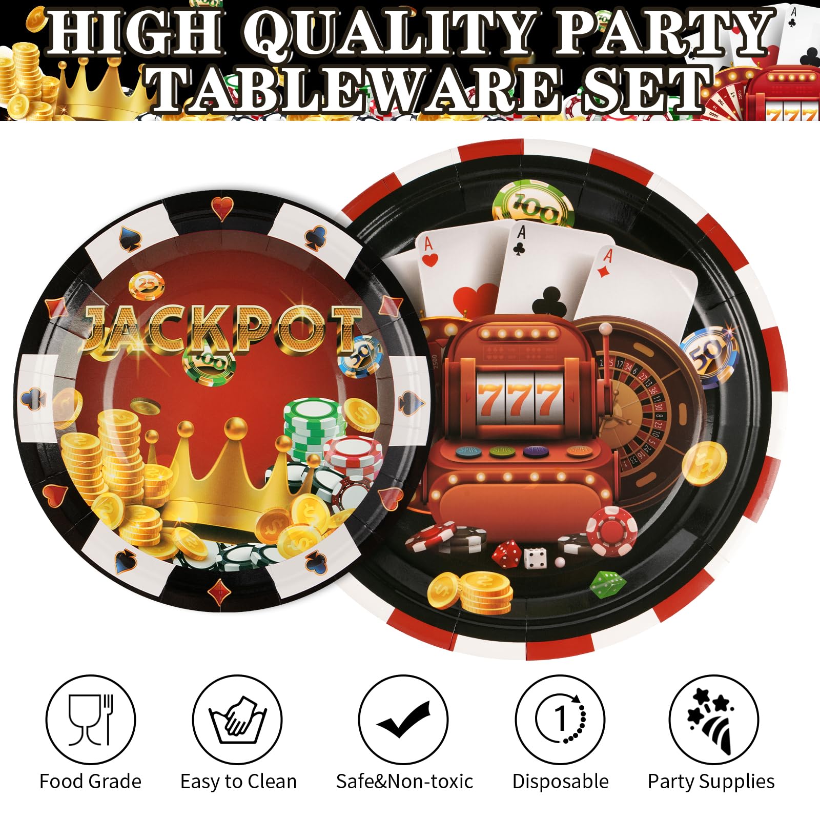 96 Pcs Casino Party Plates and Napkins - Grencian