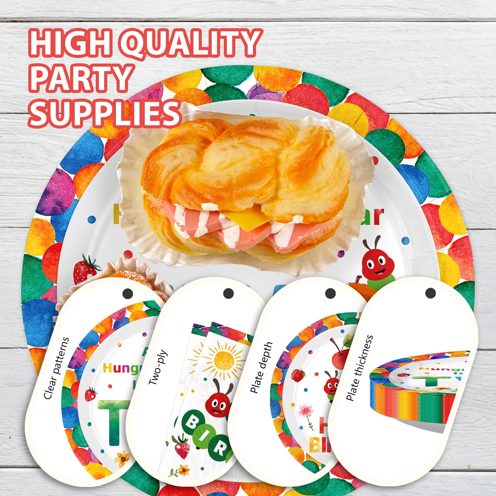 96 Pcs Caterpillar 2nd Birthday Party Plates and Napkins - Grencian