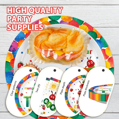 96 Pcs Caterpillar 2nd Birthday Party Plates and Napkins - Grencian