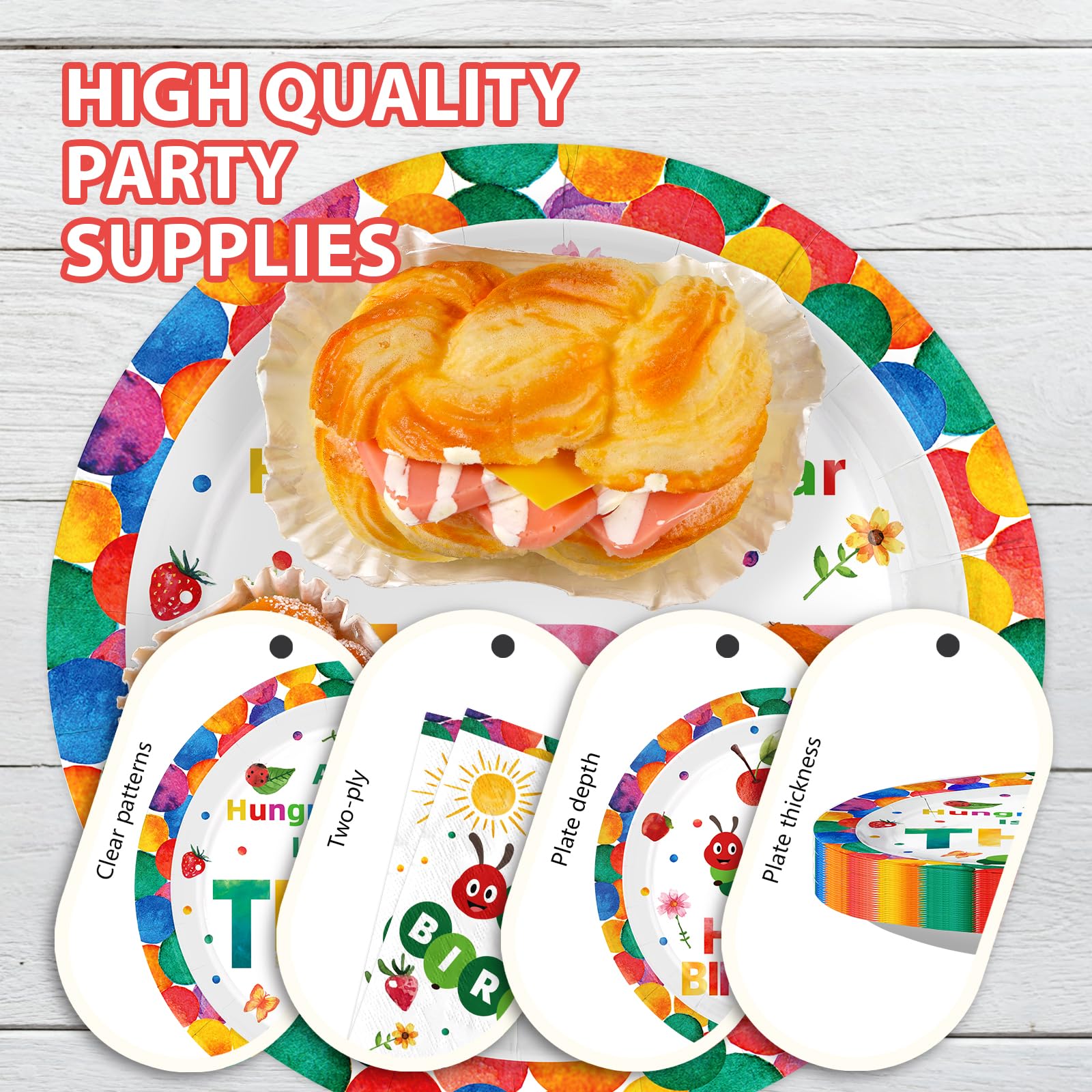 96 Pcs Caterpillar 3rd Birthday Party Plates and Napkins - Grencian