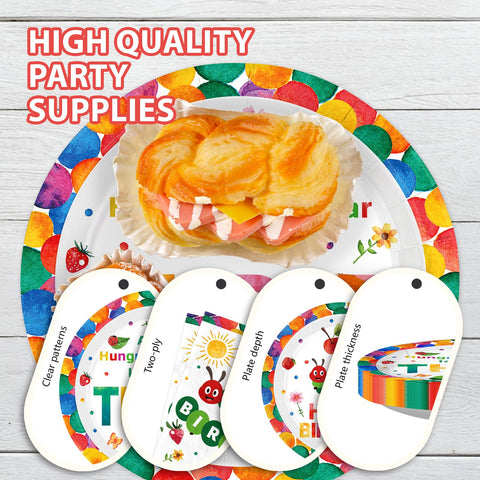 96 Pcs Caterpillar 3rd Birthday Party Plates and Napkins - Grencian