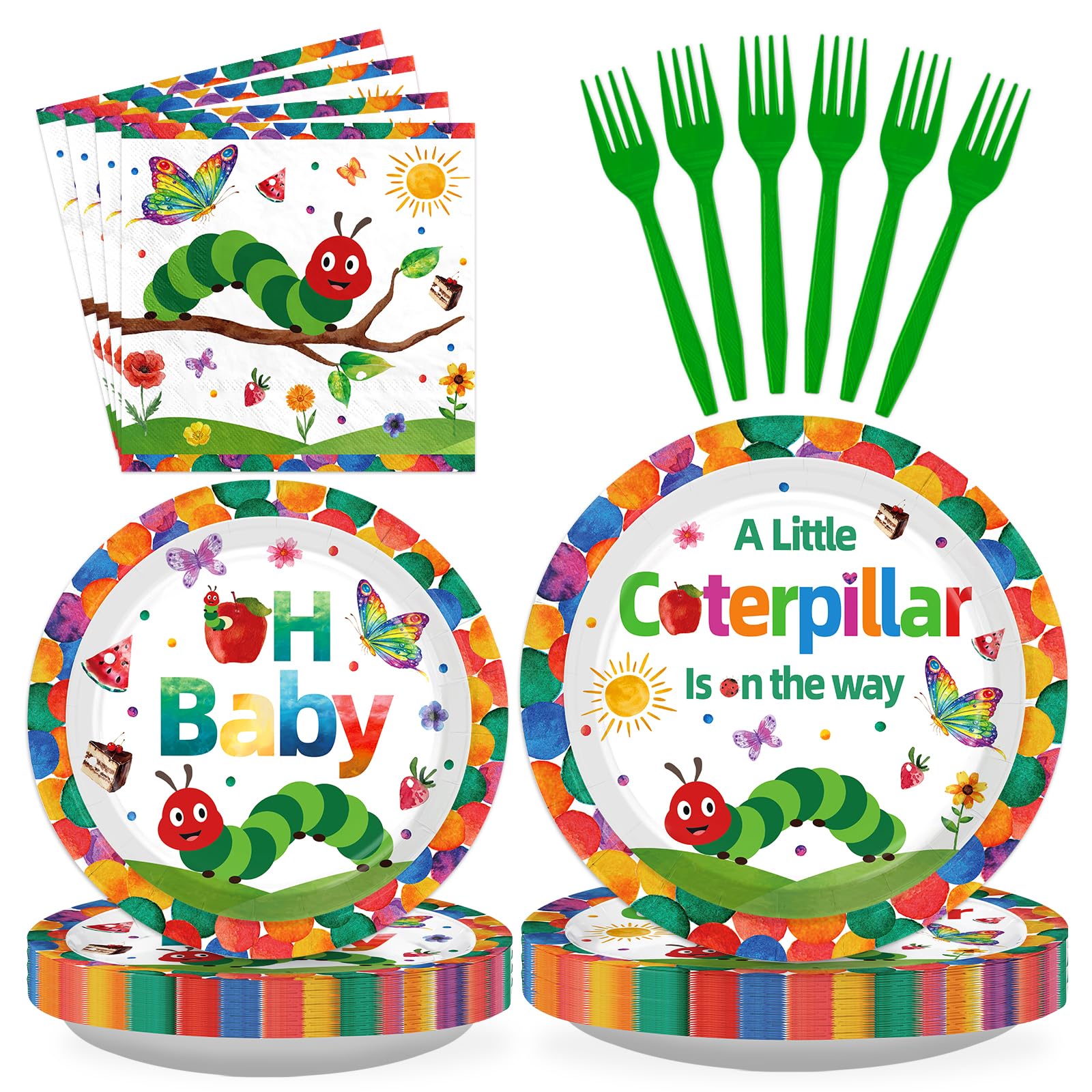 96 Pcs Caterpillar Baby Shower Party Plates and Napkins - Grencian