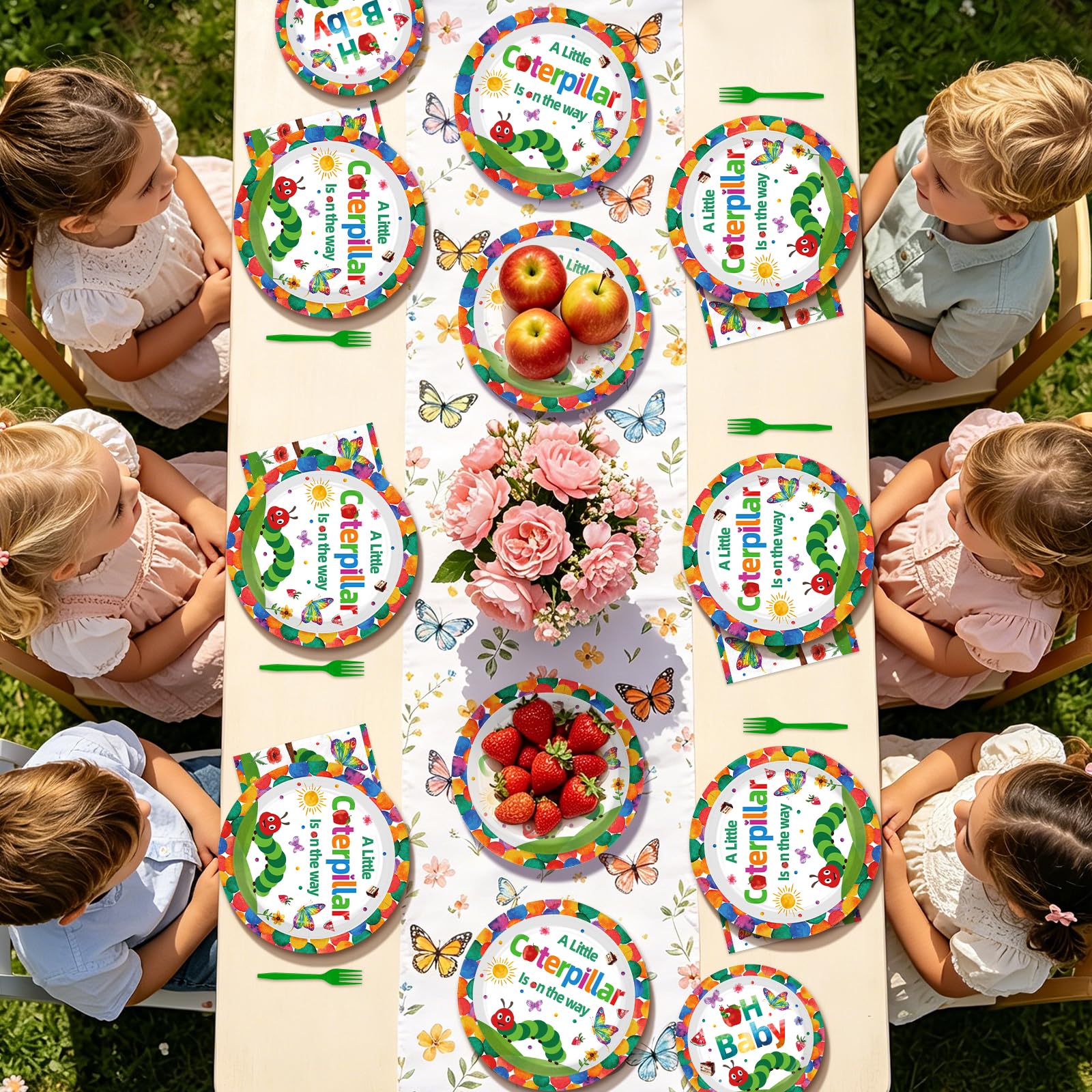 96 Pcs Caterpillar Baby Shower Party Plates and Napkins - Grencian