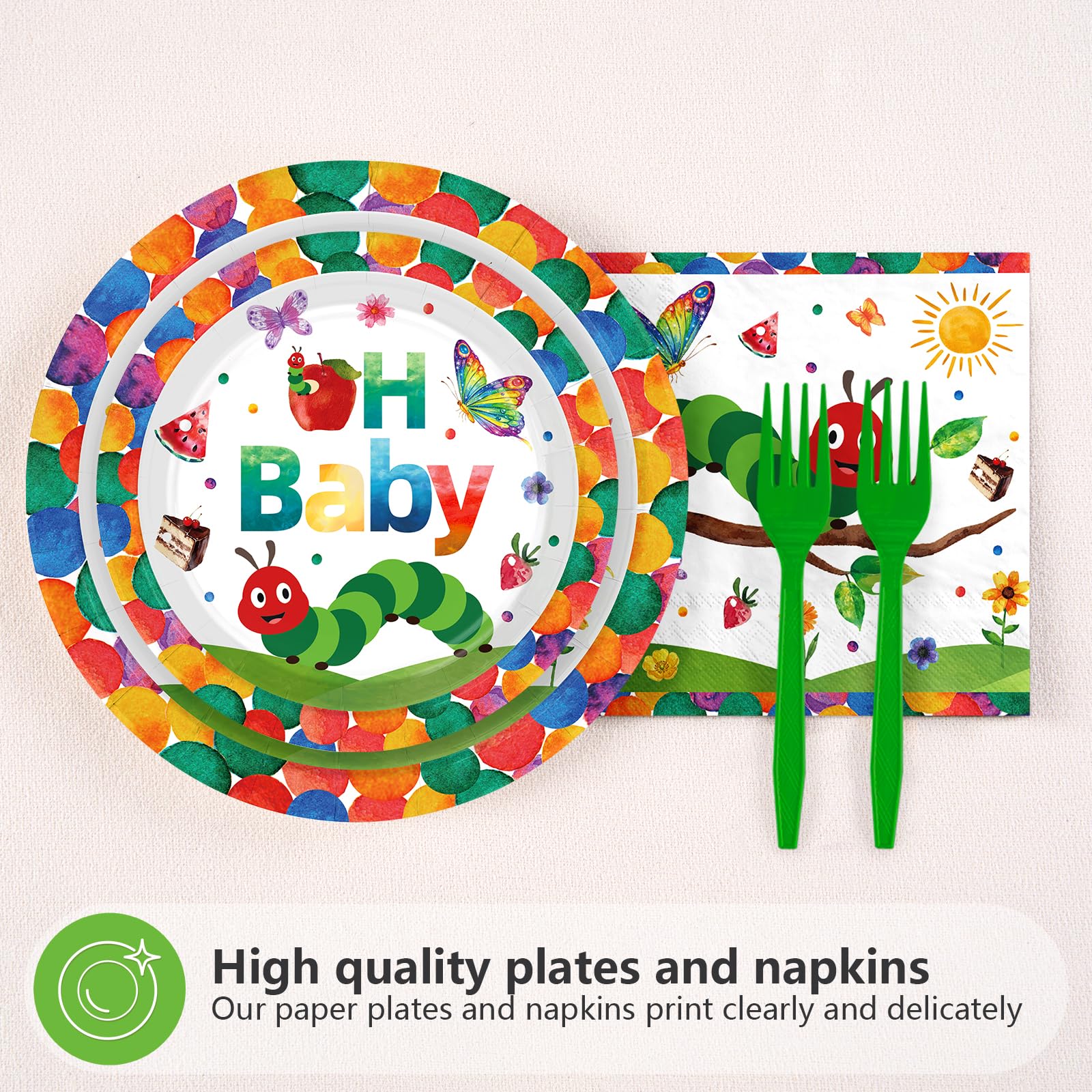 96 Pcs Caterpillar Baby Shower Party Plates and Napkins - Grencian