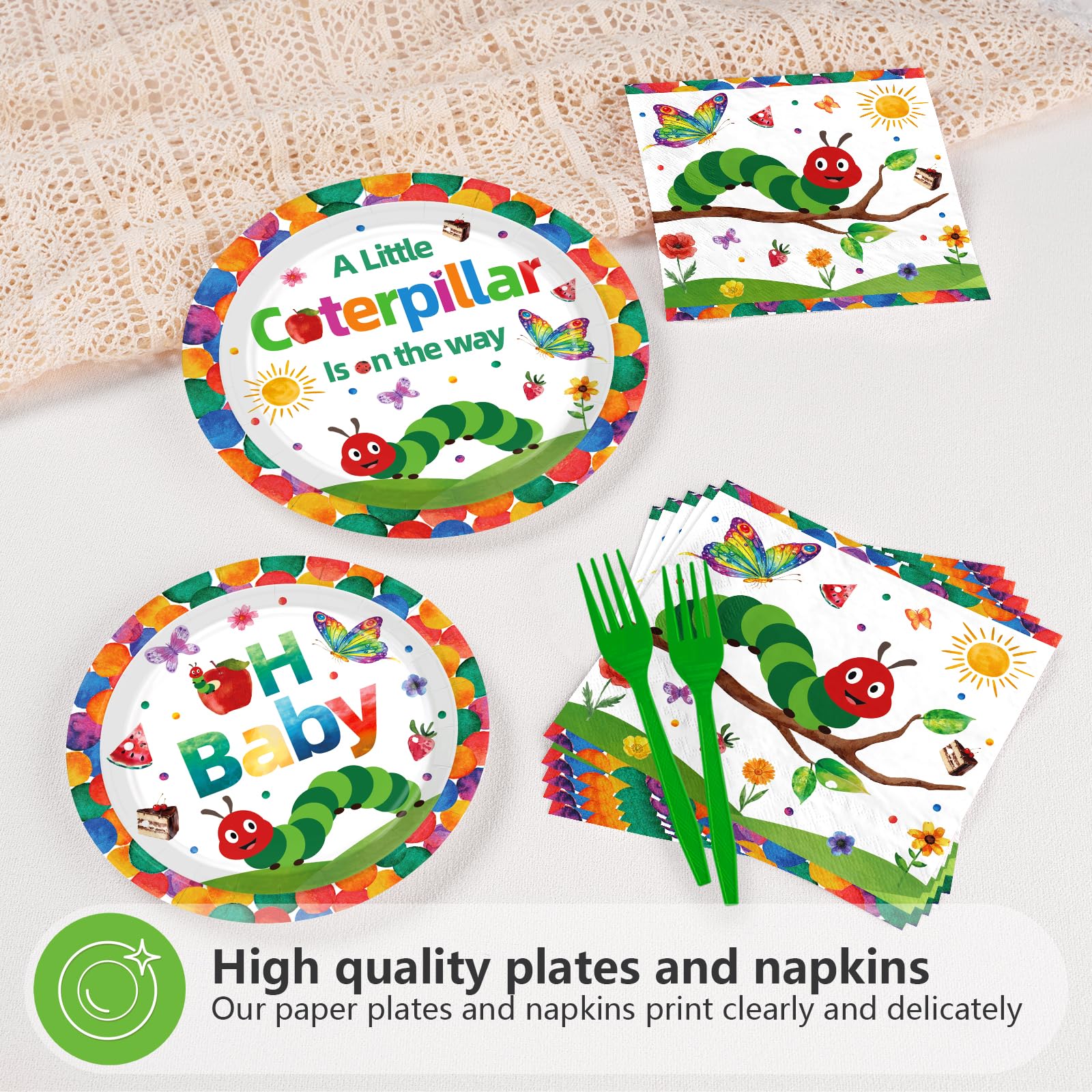 96 Pcs Caterpillar Baby Shower Party Plates and Napkins - Grencian