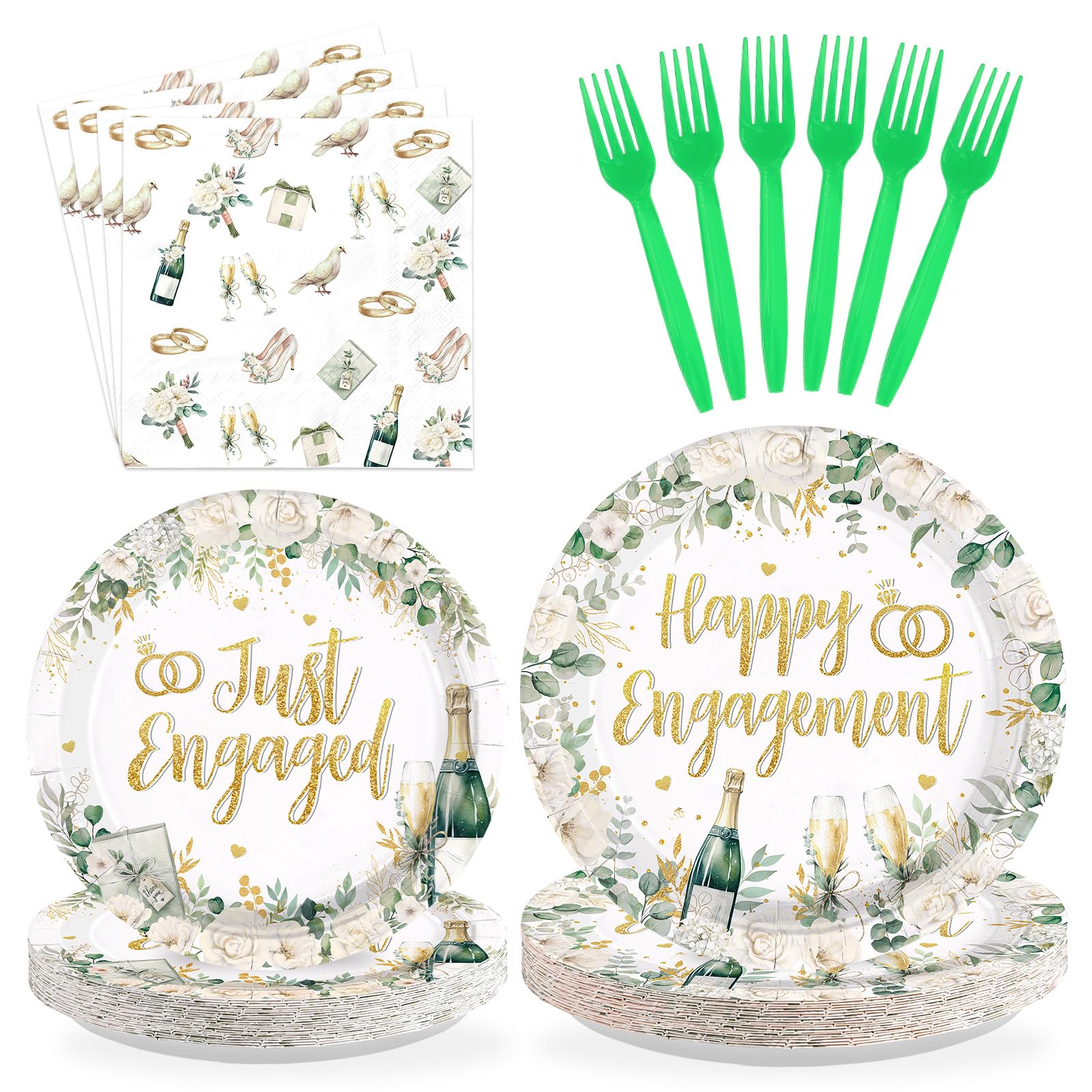 96 Pcs Champagne Engagement Party Plates and Napkins - Grencian