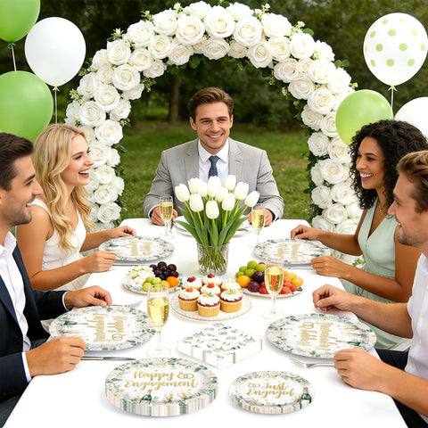 96 Pcs Champagne Engagement Party Plates and Napkins - Grencian