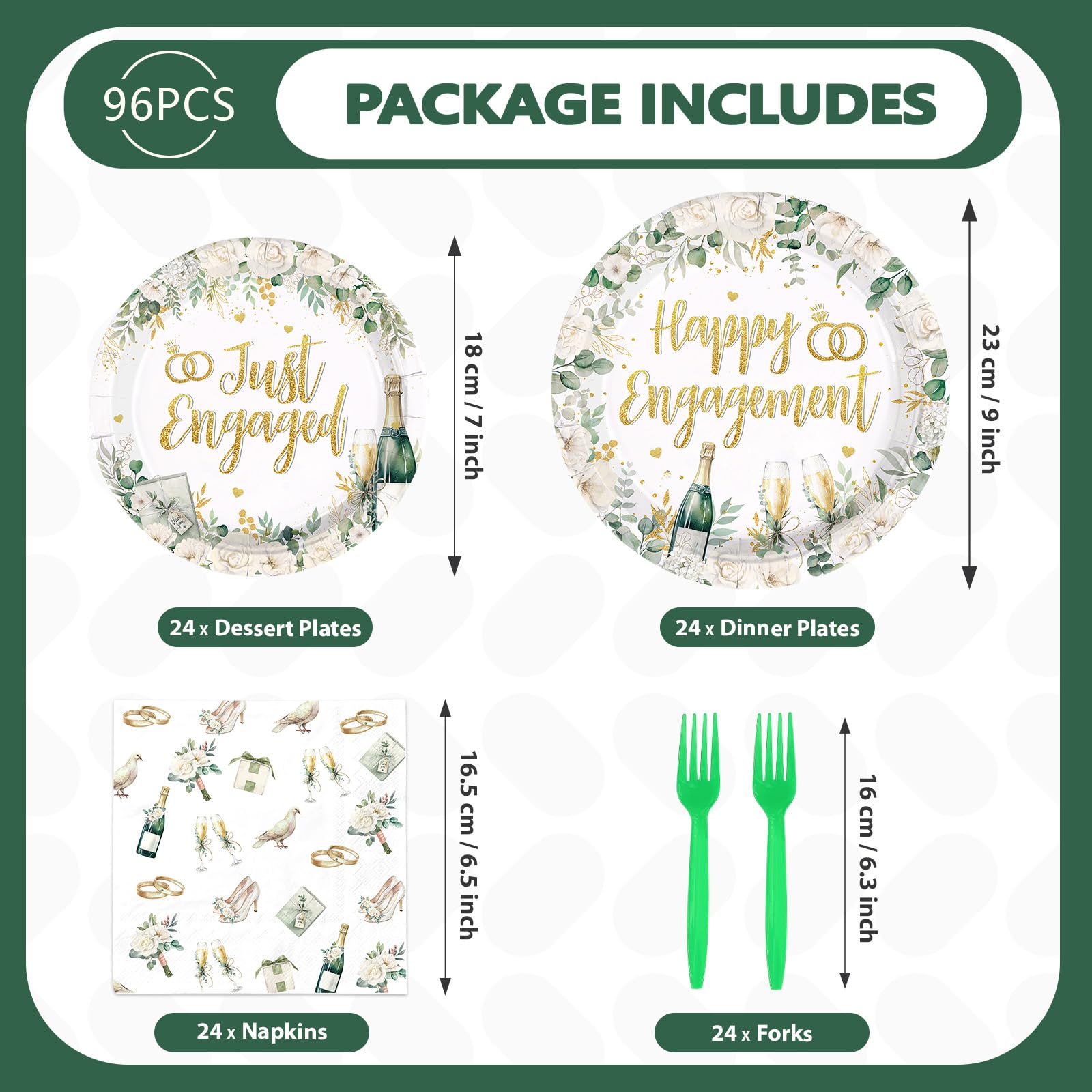 96 Pcs Champagne Engagement Party Plates and Napkins - Grencian