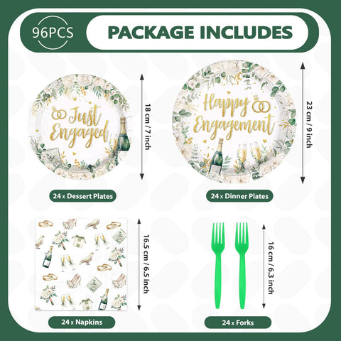 96 Pcs Champagne Engagement Party Plates and Napkins - Grencian
