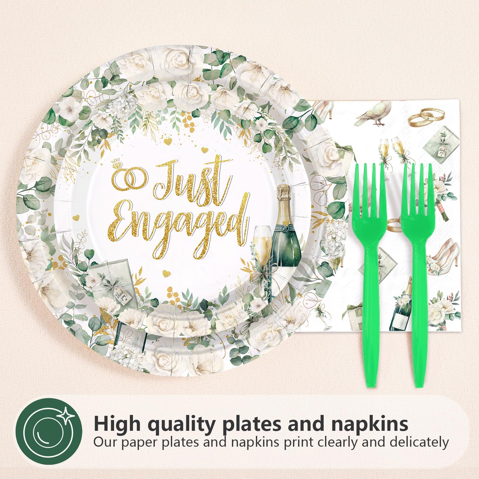 96 Pcs Champagne Engagement Party Plates and Napkins - Grencian