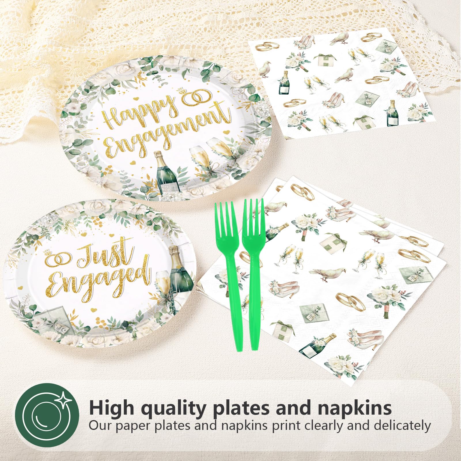 96 Pcs Champagne Engagement Party Plates and Napkins - Grencian