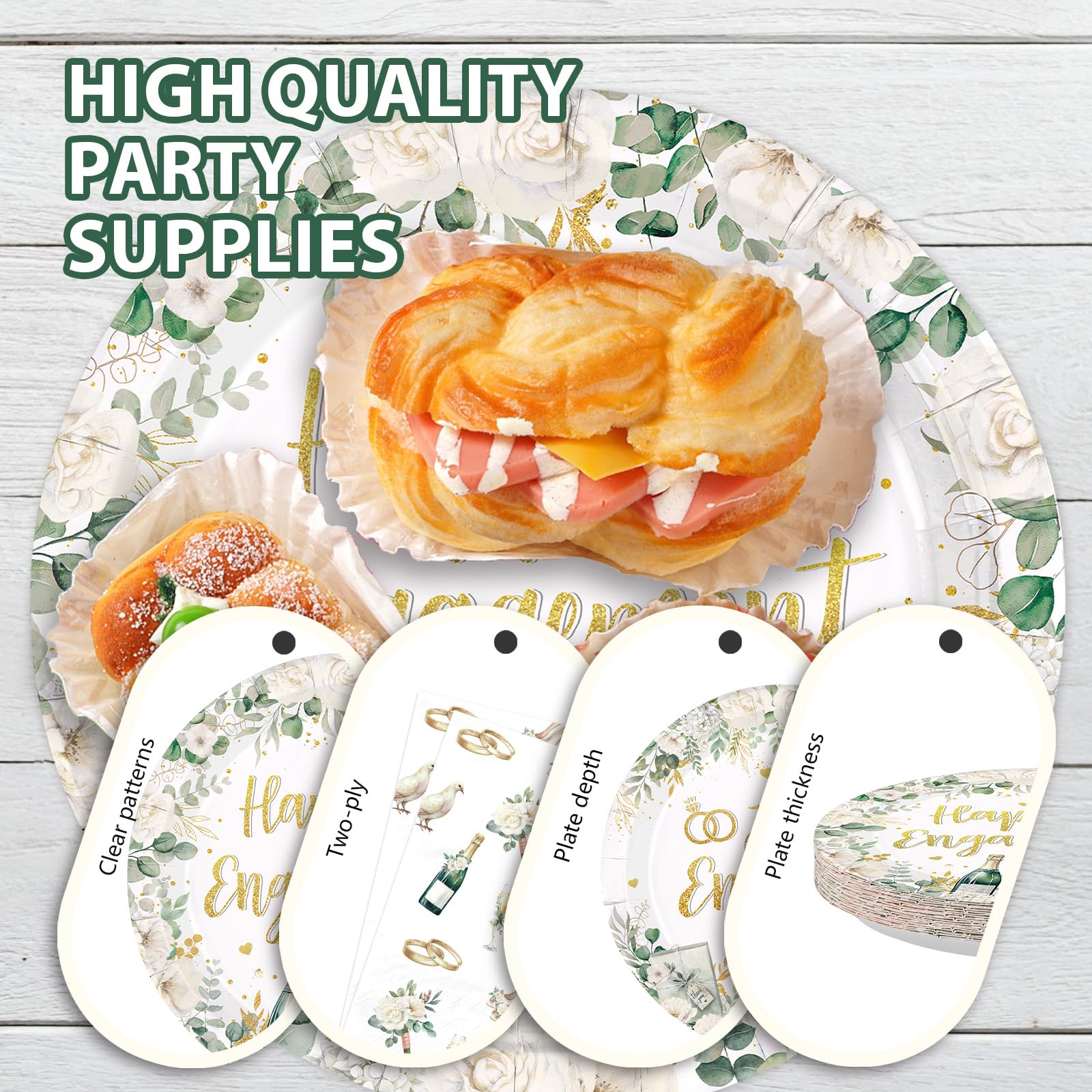 96 Pcs Champagne Engagement Party Plates and Napkins - Grencian