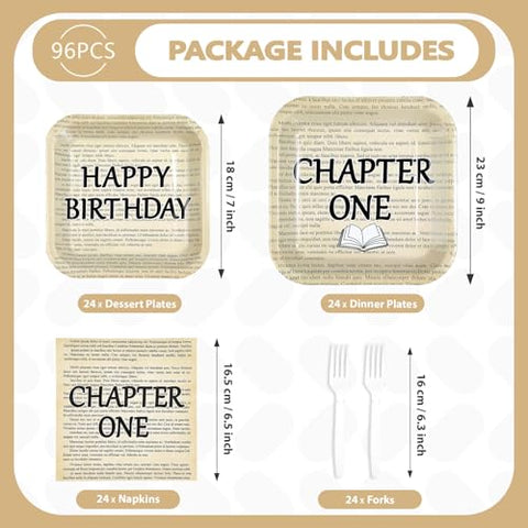 96 Pcs Chapter One Birthday Square Party Plates and Napkins - Grencian