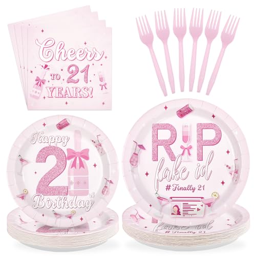 96 Pcs Cheers 21st Birthday Party Plates and Napkins - Grencian