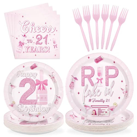 96 Pcs Cheers 21st Birthday Party Plates and Napkins - Grencian