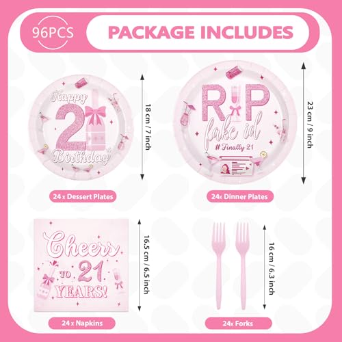 96 Pcs Cheers 21st Birthday Party Plates and Napkins - Grencian