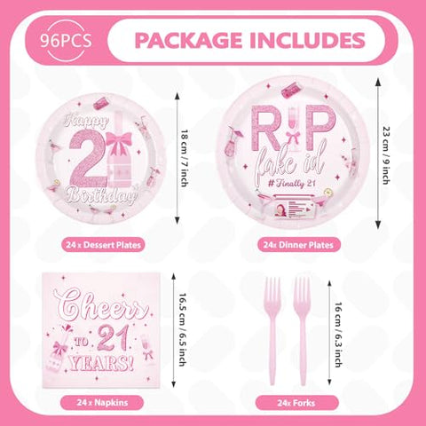 96 Pcs Cheers 21st Birthday Party Plates and Napkins - Grencian