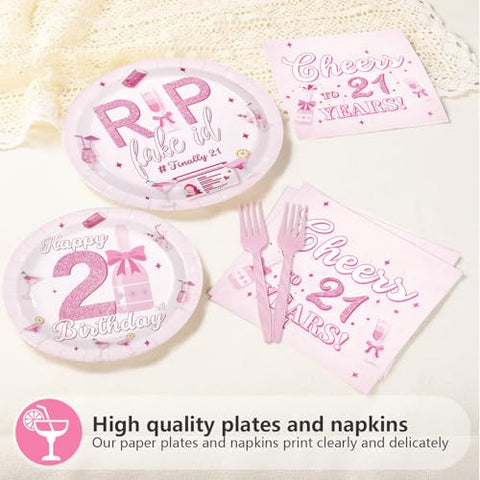 96 Pcs Cheers 21st Birthday Party Plates and Napkins - Grencian