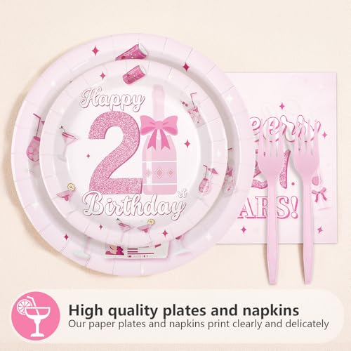 96 Pcs Cheers 21st Birthday Party Plates and Napkins - Grencian