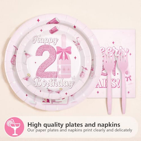 96 Pcs Cheers 21st Birthday Party Plates and Napkins - Grencian