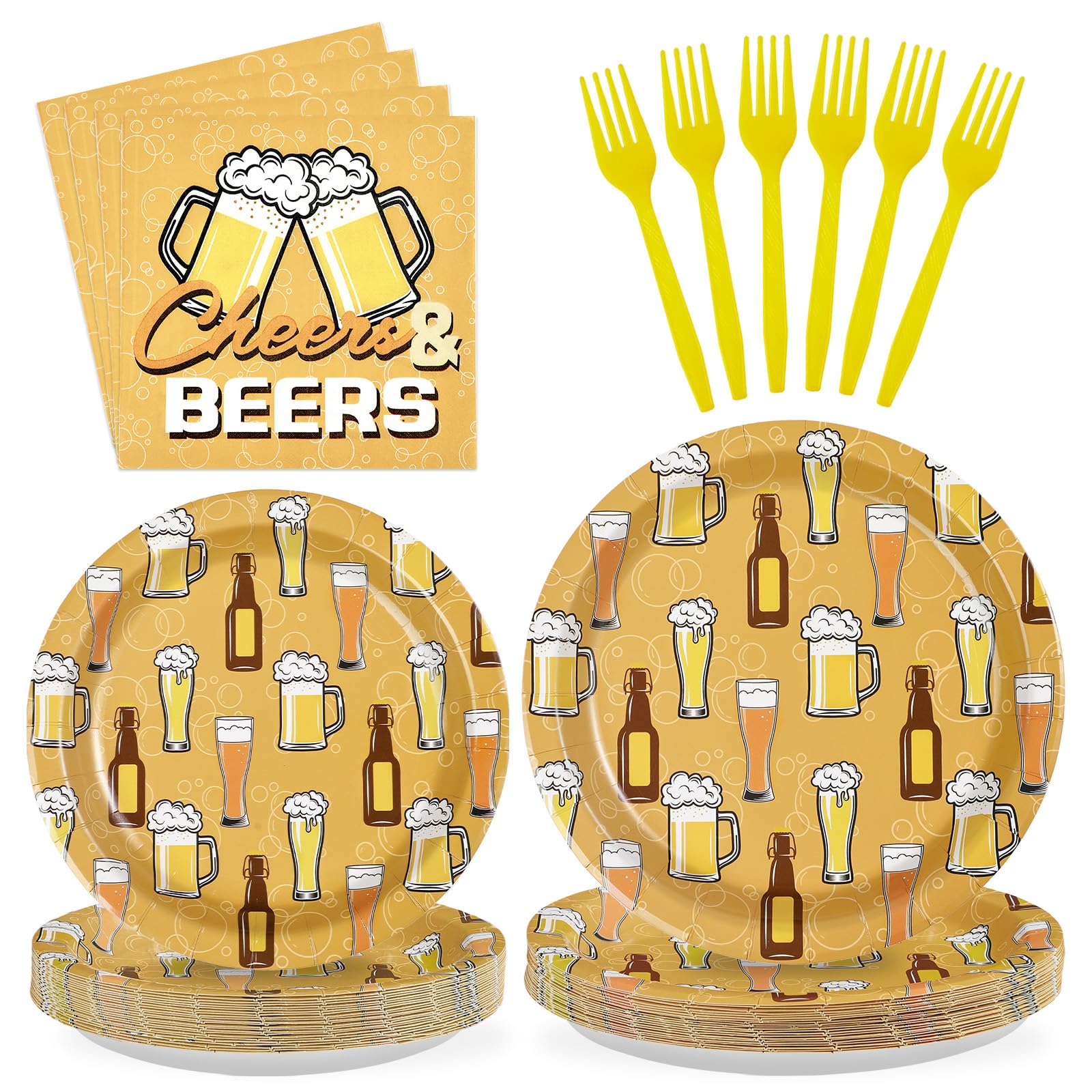 96 Pcs Cheers and Beer Party Plates and Napkins - Grencian