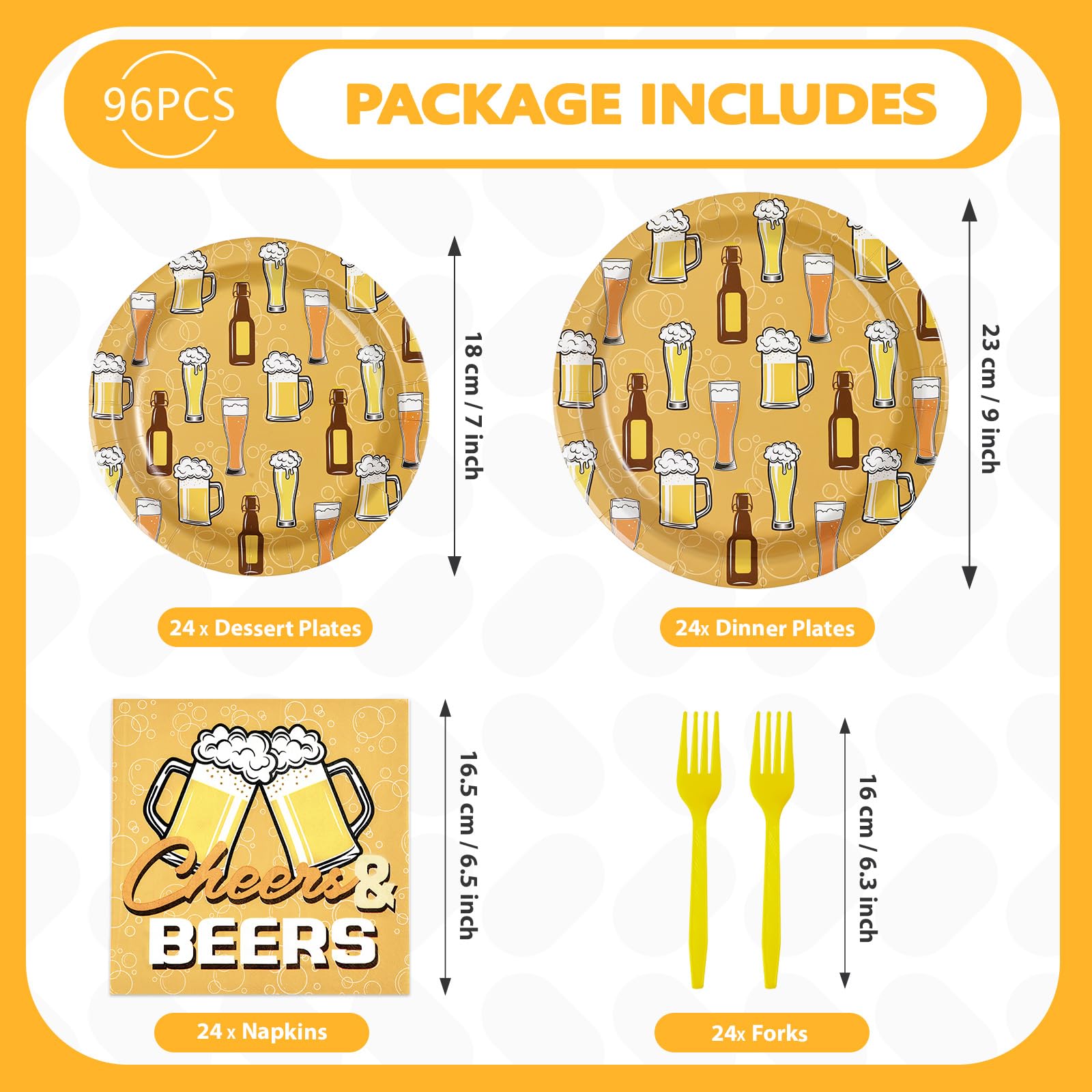 96 Pcs Cheers and Beer Party Plates and Napkins - Grencian