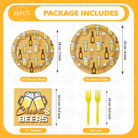 96 Pcs Cheers and Beer Party Plates and Napkins - Grencian