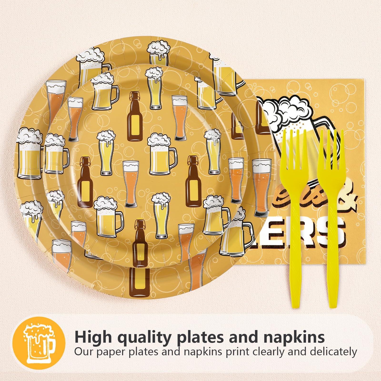 96 Pcs Cheers and Beer Party Plates and Napkins - Grencian