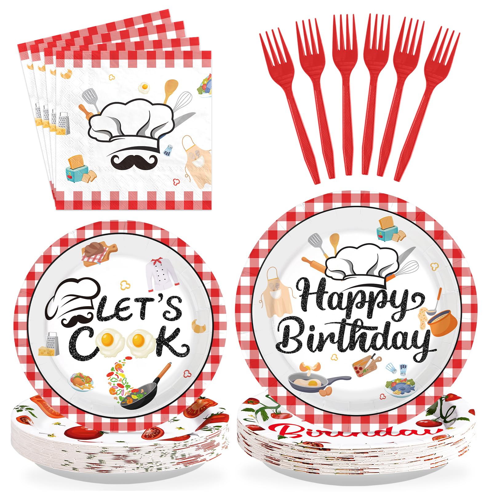 96 Pcs Chef Birthday Party Plates and Napkins - Grencian