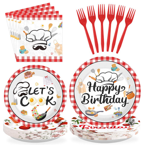 96 Pcs Chef Birthday Party Plates and Napkins - Grencian