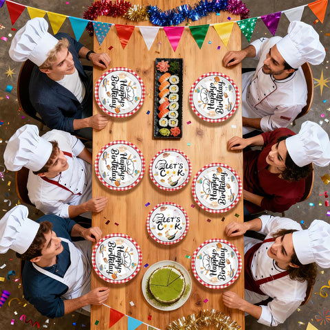 96 Pcs Chef Birthday Party Plates and Napkins - Grencian