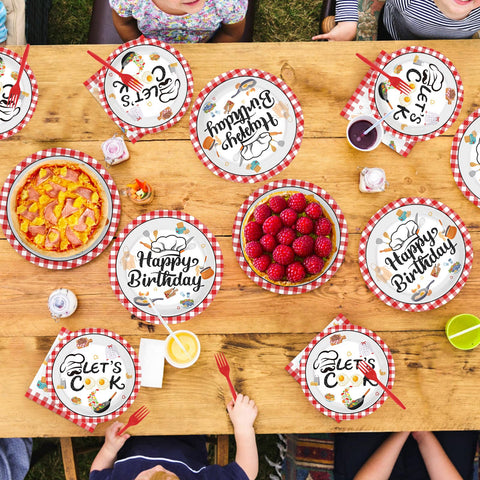 96 Pcs Chef Birthday Party Plates and Napkins - Grencian