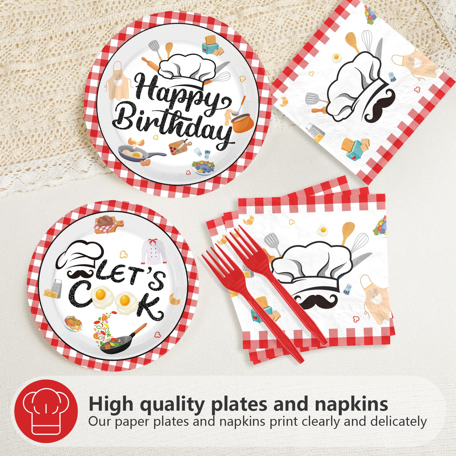 96 Pcs Chef Birthday Party Plates and Napkins - Grencian