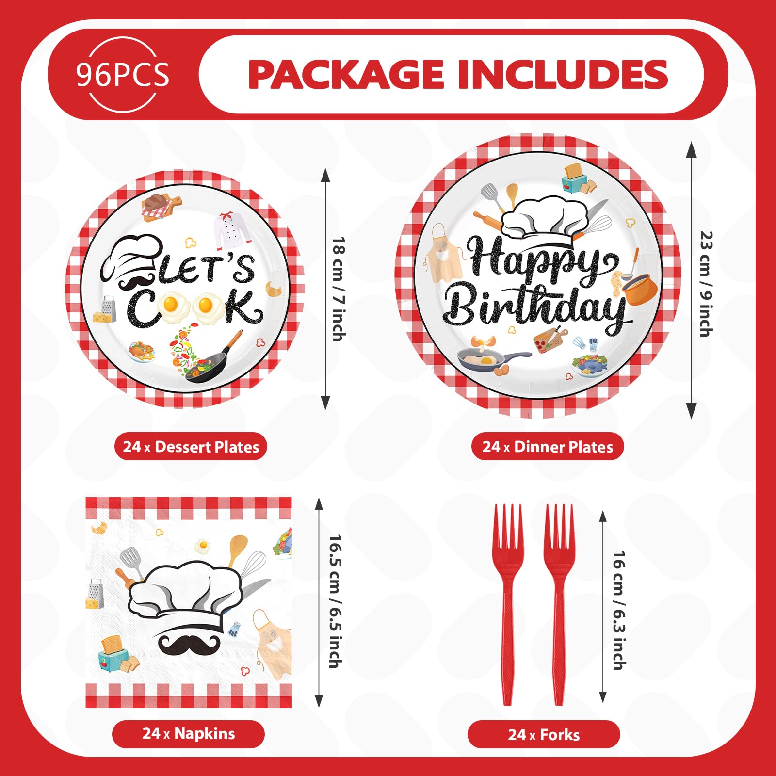 96 Pcs Chef Birthday Party Plates and Napkins - Grencian