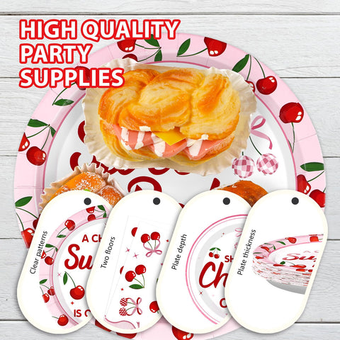 96 Pcs Cherry Baby Shower Party Plates and Napkins - Grencian