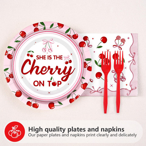 96 Pcs Cherry Baby Shower Party Plates and Napkins - Grencian
