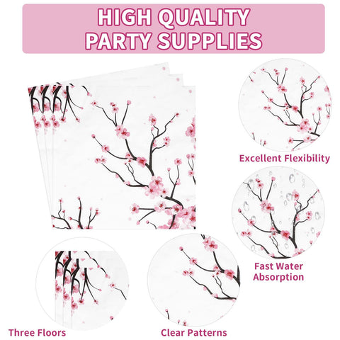 96 Pcs Cherry Blossom Party Plates and Napkins - Grencian