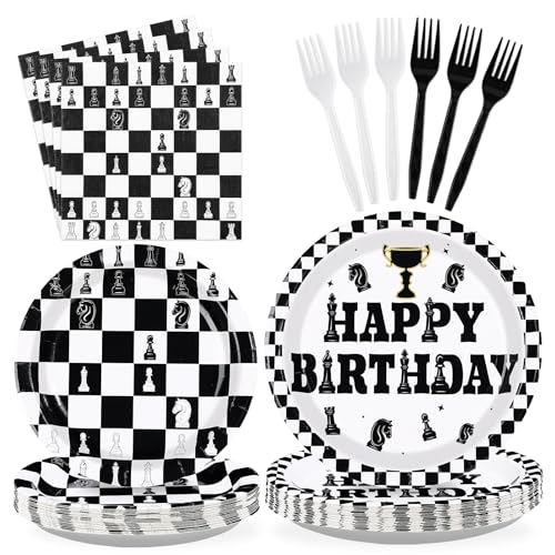 96 Pcs Chess Birthday Party Plates and Napkins - Grencian
