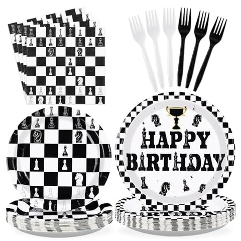 96 Pcs Chess Birthday Party Plates and Napkins - Grencian