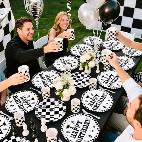 96 Pcs Chess Birthday Party Plates and Napkins - Grencian