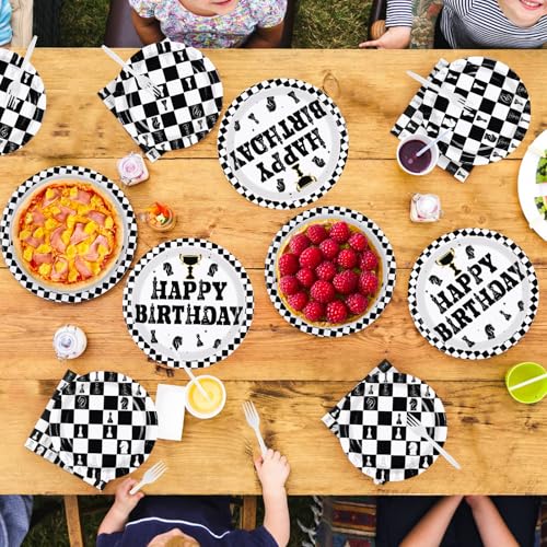 96 Pcs Chess Birthday Party Plates and Napkins - Grencian