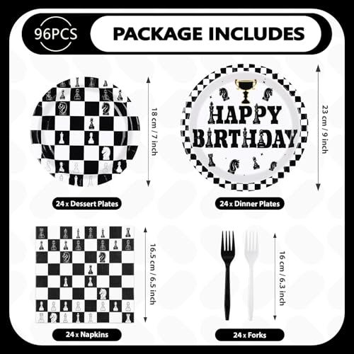 96 Pcs Chess Birthday Party Plates and Napkins - Grencian