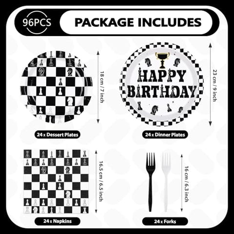 96 Pcs Chess Birthday Party Plates and Napkins - Grencian
