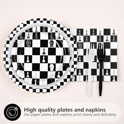 96 Pcs Chess Birthday Party Plates and Napkins - Grencian