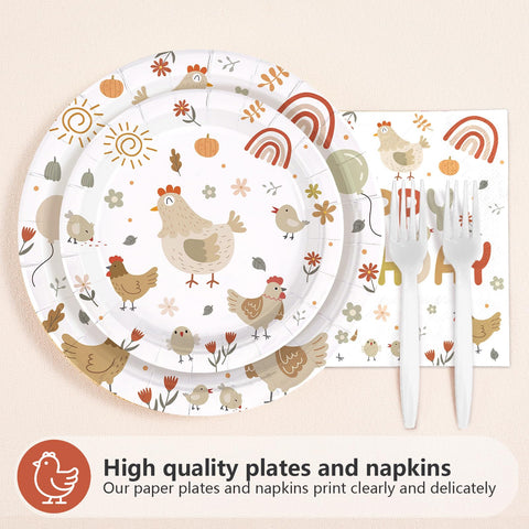 96 Pcs Chicken 1st Birthday Party Plates and Napkins - Grencian