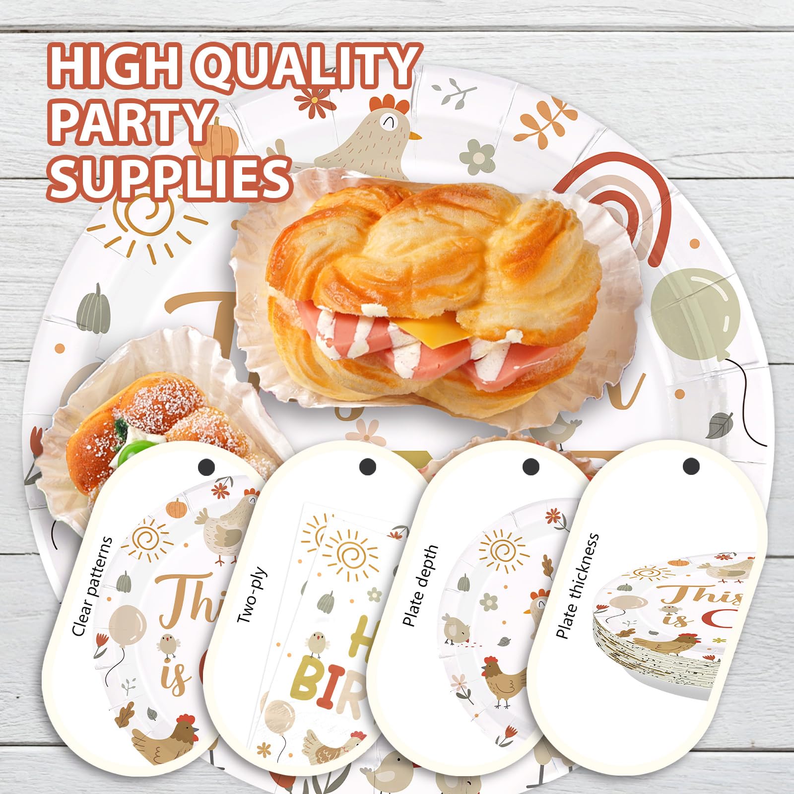 96 Pcs Chicken 1st Birthday Party Plates and Napkins - Grencian