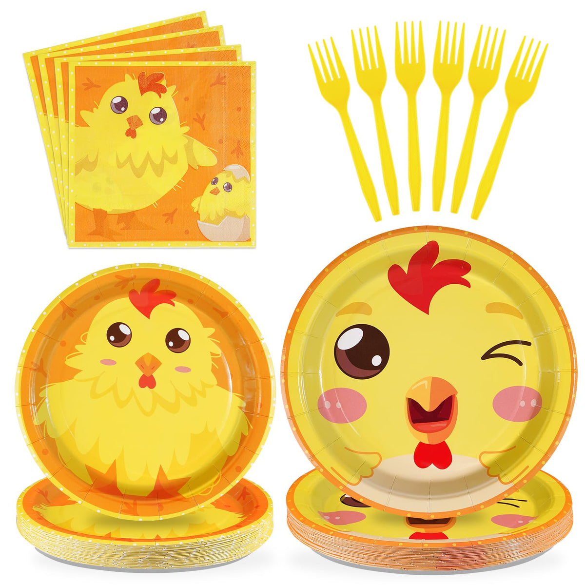 96 Pcs Chicken Birthday Party Plates and Napkins - Grencian