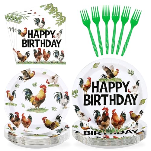 96 Pcs Chicken Rooster Birthday Party Plates and Napkins - Grencian