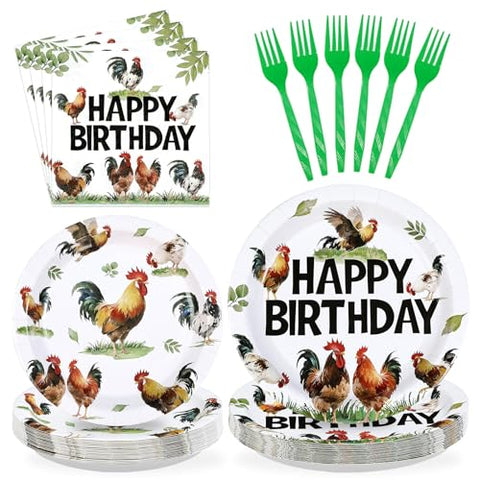 96 Pcs Chicken Rooster Birthday Party Plates and Napkins - Grencian